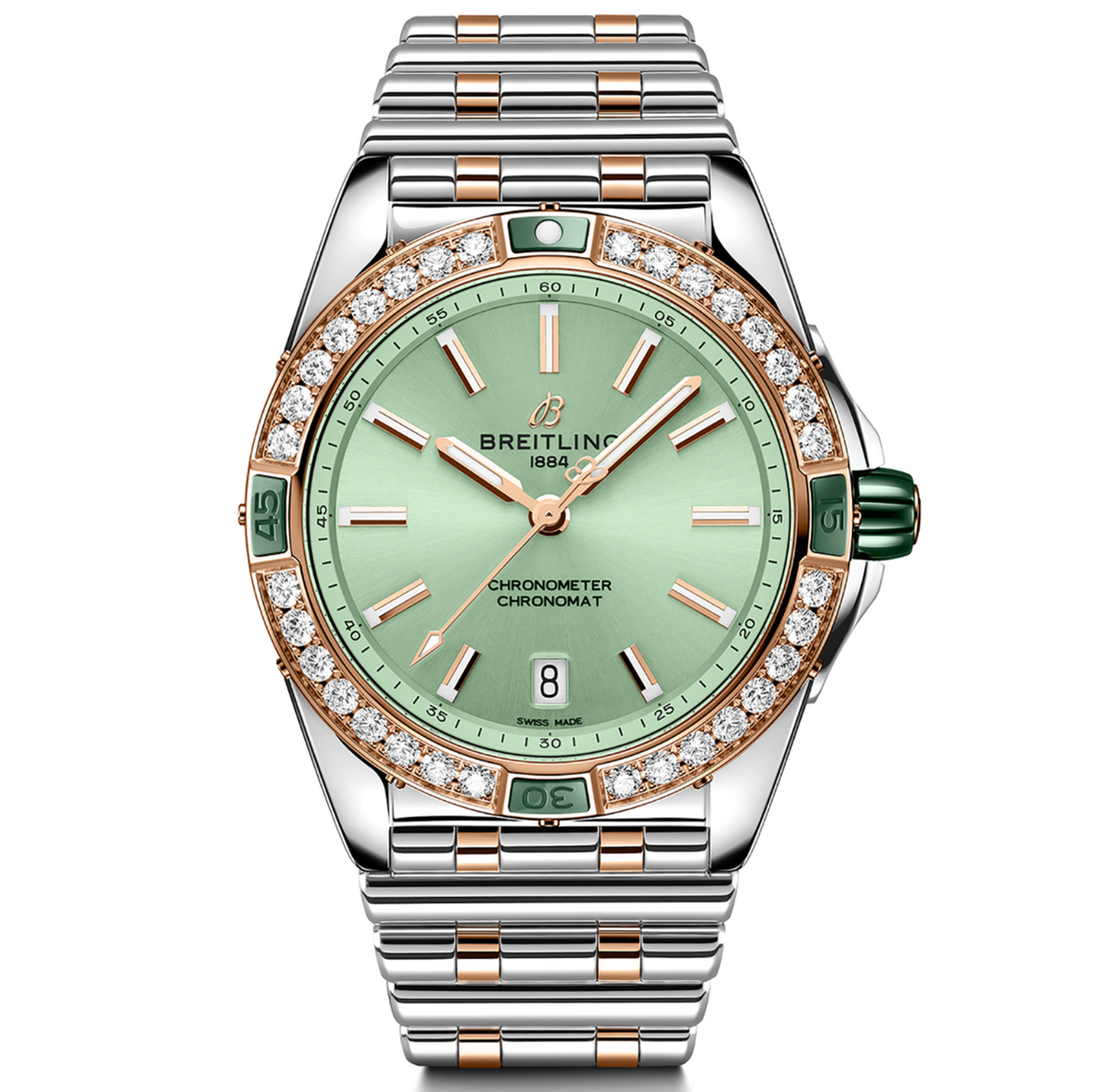 Breitling Super Chronomat 38mm Diamond Watch with Mint Dial