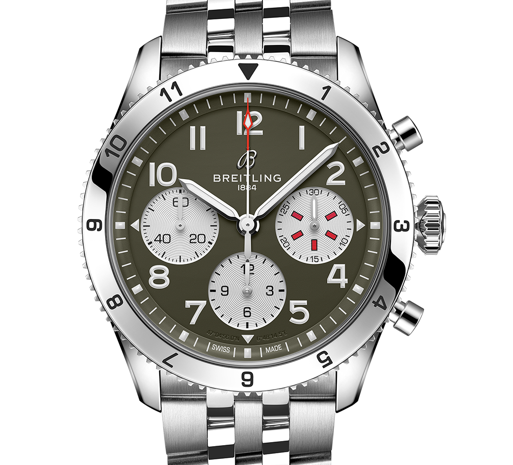 Breitling Classic AVI Chronograph 42 Curtiss Warhawk Watch with Stainless Steel Bracelet