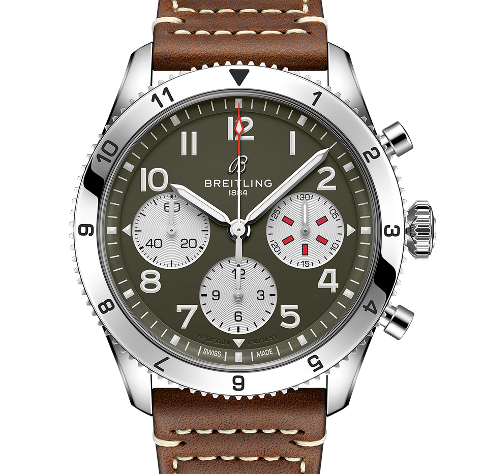 Breitling Classic AVI Chronograph 42 Curtiss Warhawk Watch with Green Dial