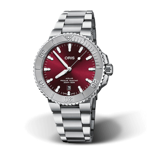 Oris Aquis Date Relief Watch with Cherry Dial, 41.50mm
