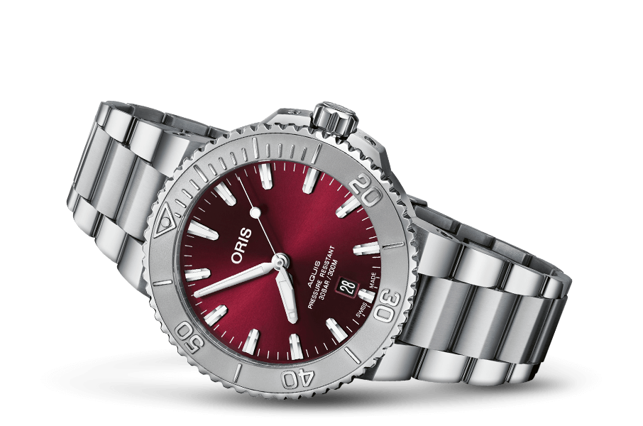 Oris Aquis Date Relief Watch with Cherry Dial, 41.50mm