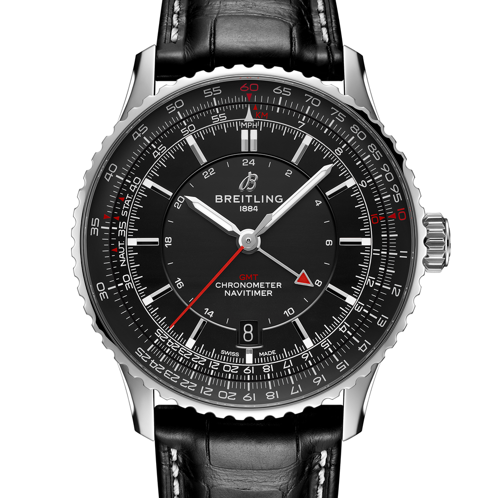 Breitling Navitimer Automatic GMT 41 Watch with Black Leather Strap