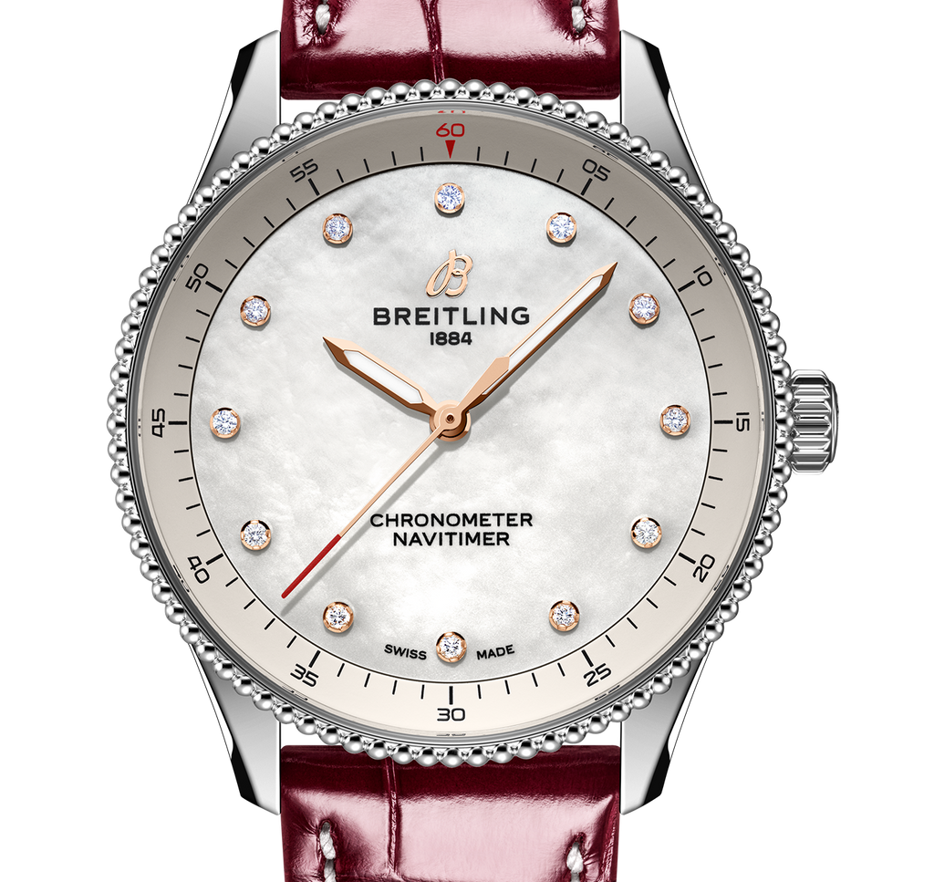 Breitling Navitimer 32mm Watch with Burgundy Strap