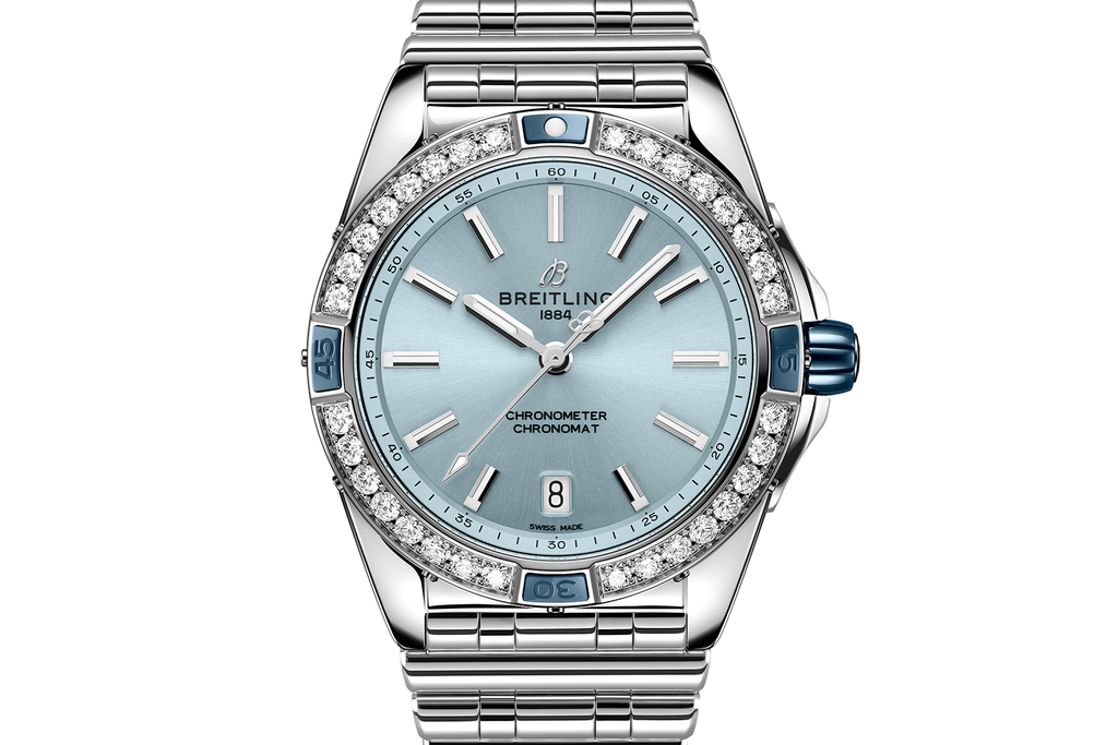 Breitling Super Chronomat 38mm Diamond Watch with Light Blue Dial