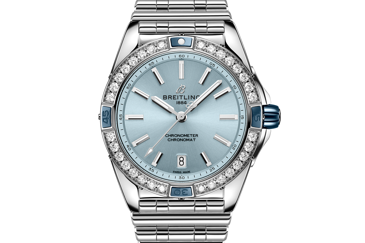 Breitling Super Chronomat 38mm Diamond Watch with Light Blue Dial