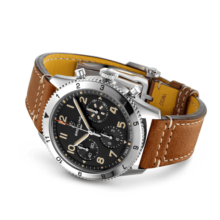 Breitling Classic AVI Chronograph 42 P-51 Mustang Watch with a Gold Brown Leather Strap