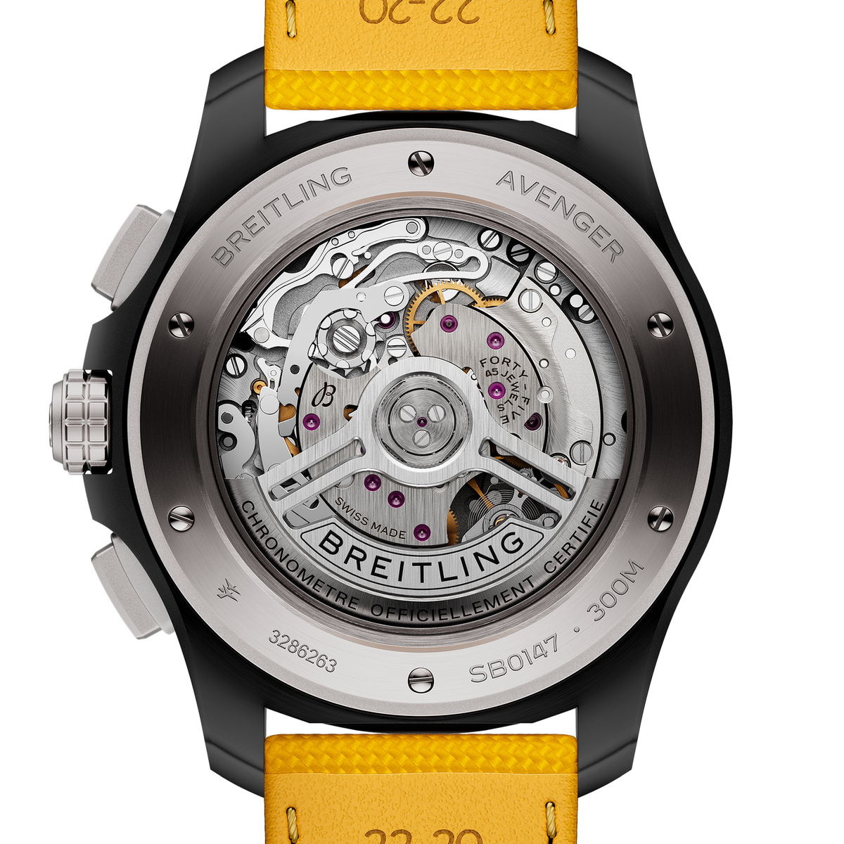 Breitling Avenger B01 Chronograph 44mm Night Mission Watch with Yellow Dial