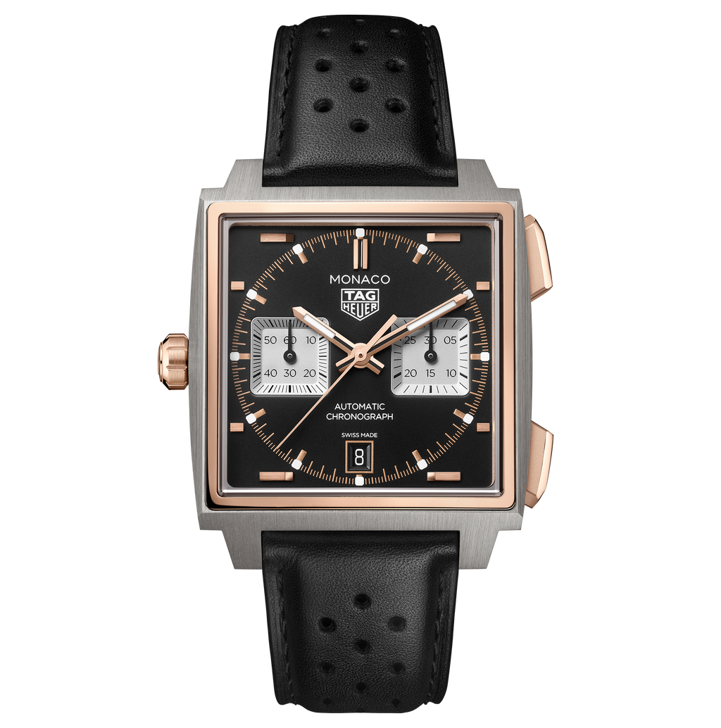 TAG Heuer Monaco Chronograph Watch with Sunray Brushed Black Dial