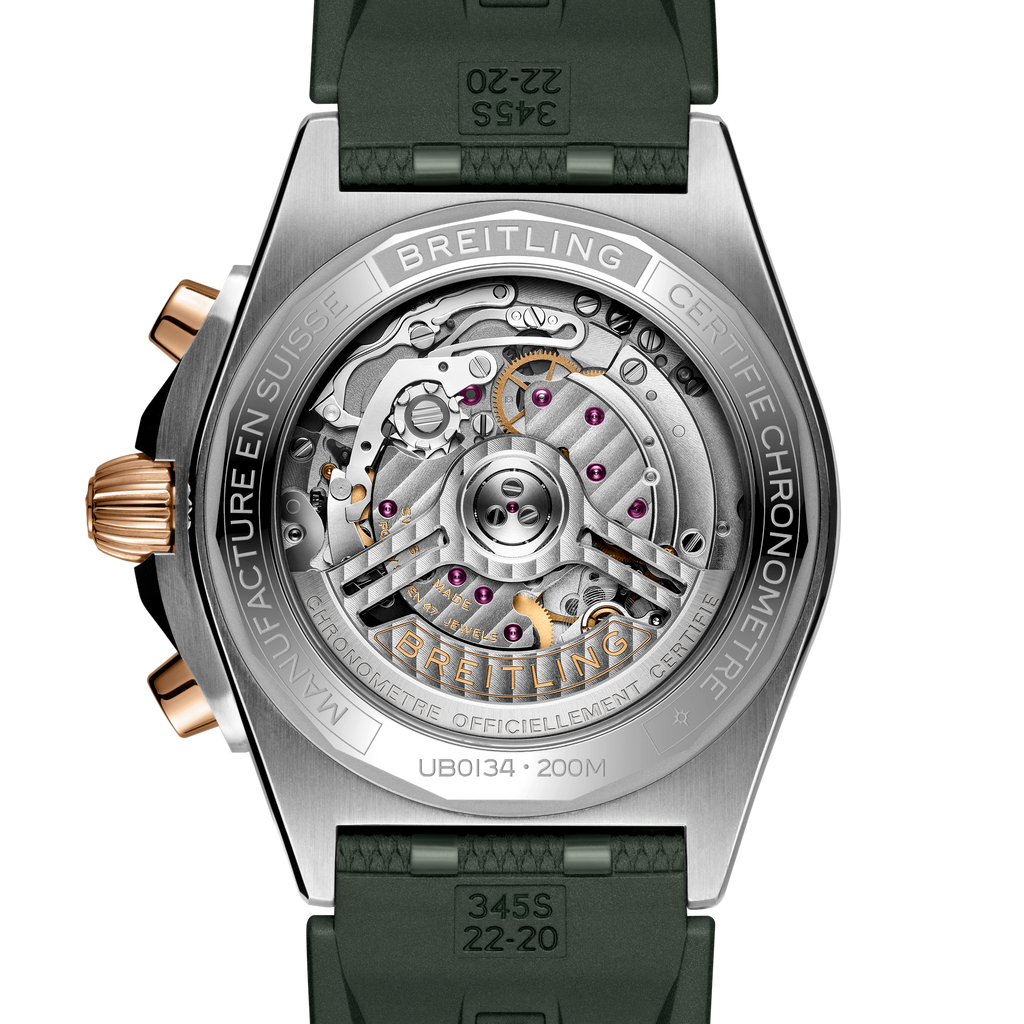 Breitling Chronomat B01 Chronograph 42 Watch with Green Dial and Rubber Strap
