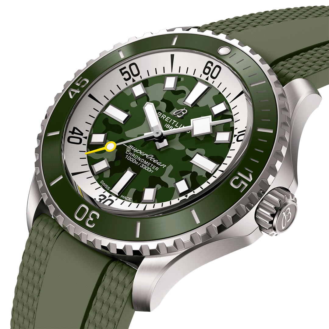 Breitling Superocean Automatic 46 Super Diver Watch with Green Camo Dial