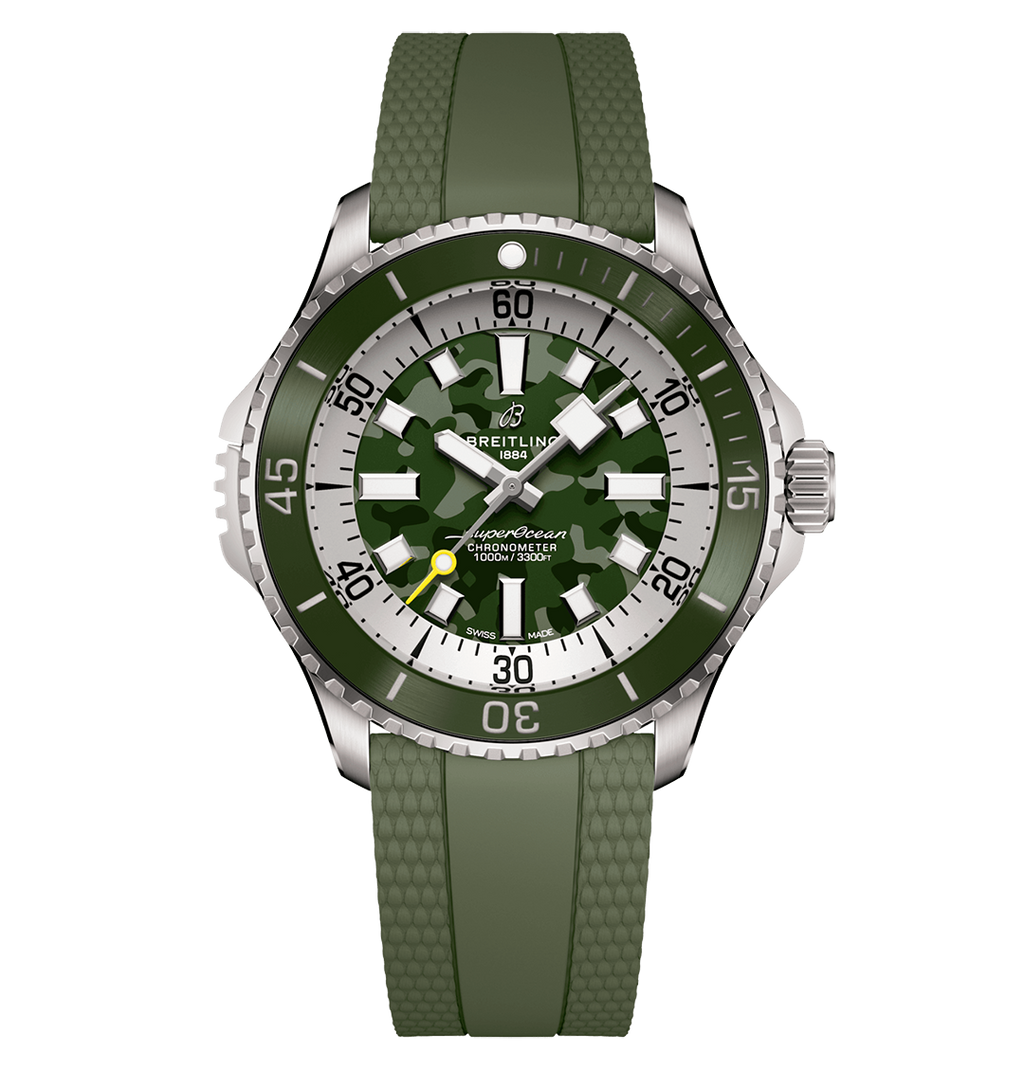 Breitling Superocean Automatic 46 Super Diver Watch with Green Camo Dial