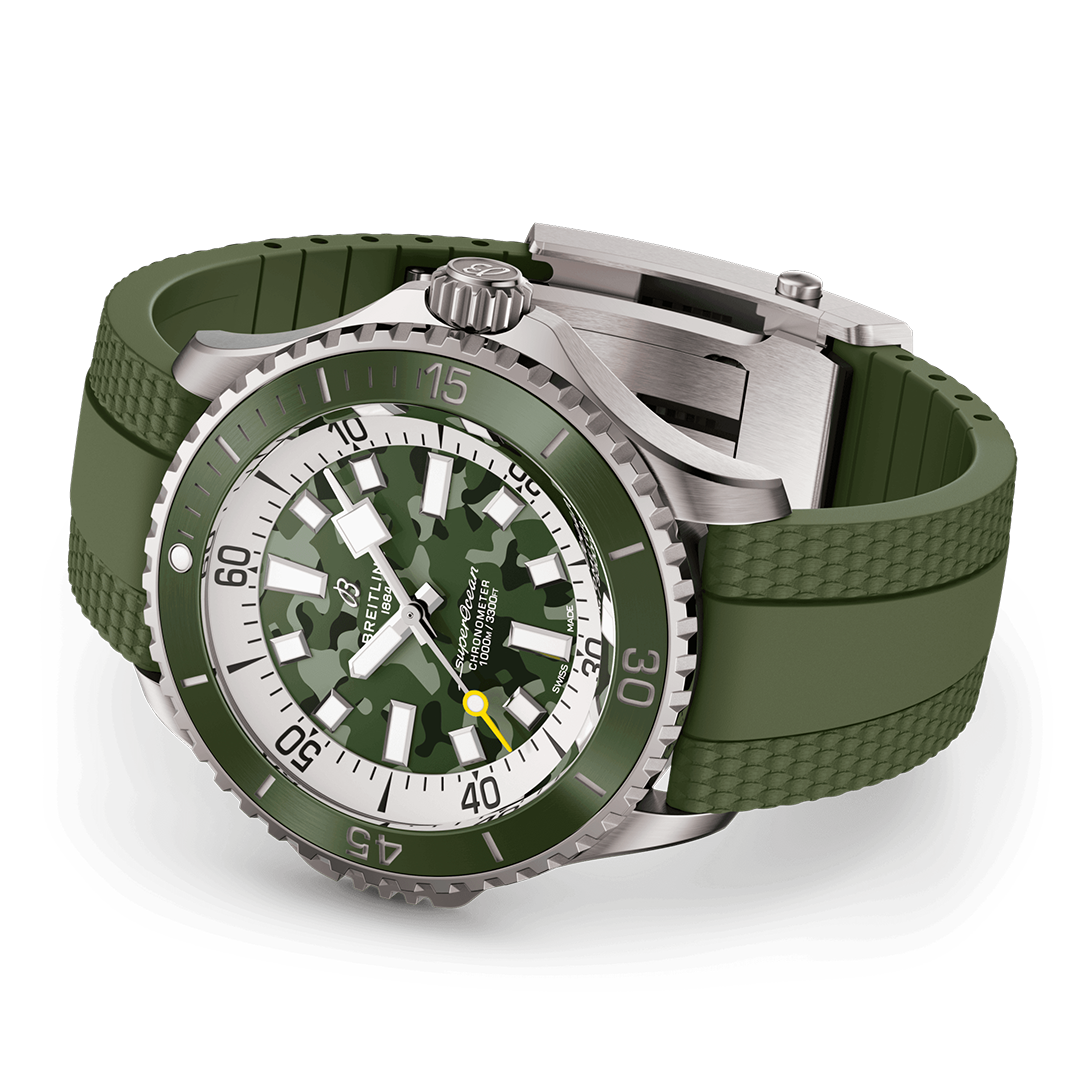 Breitling Superocean Automatic 46 Super Diver Watch with Green Camo Dial
