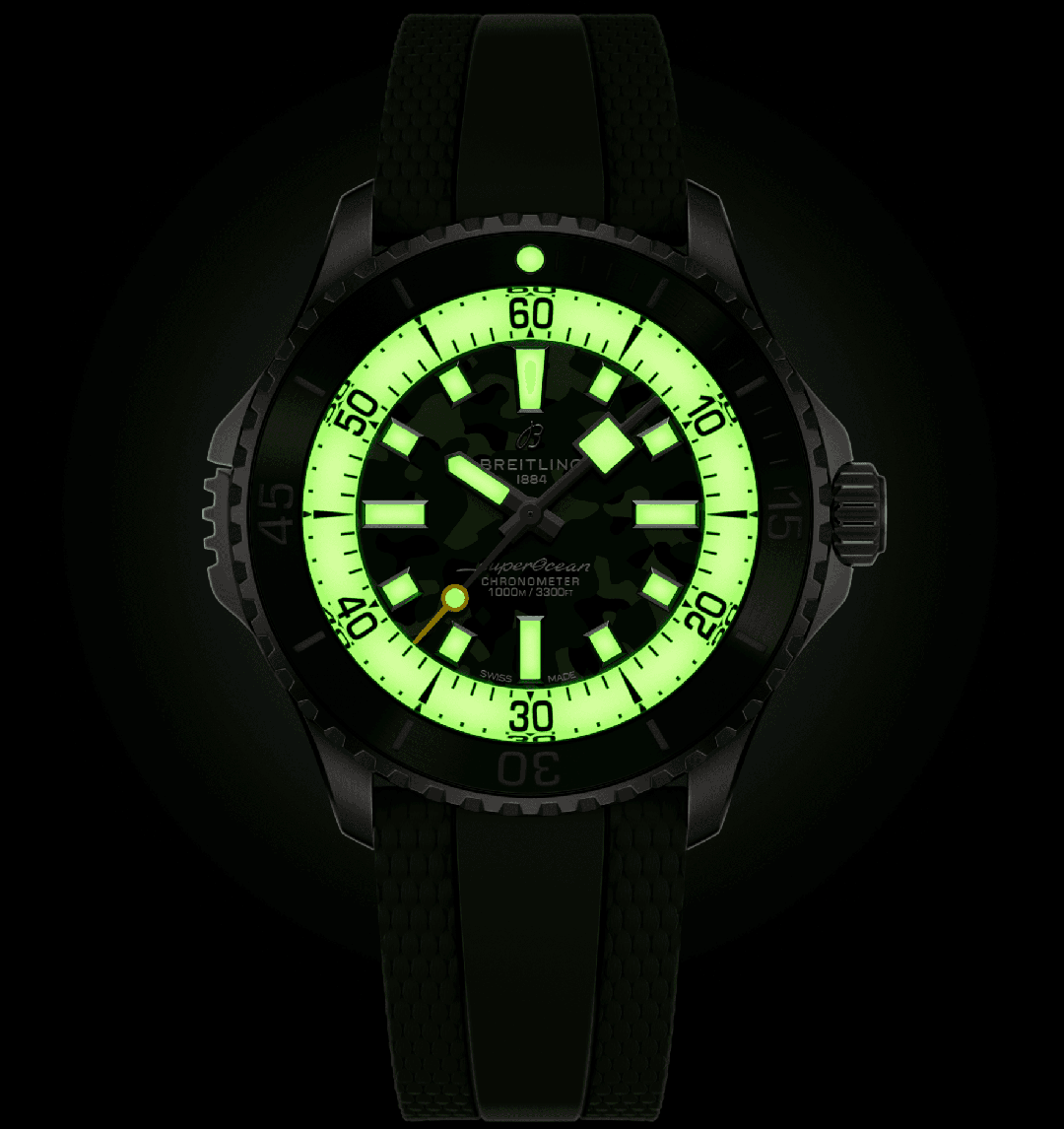 Breitling Superocean Automatic 46 Super Diver Watch with Green Camo Dial