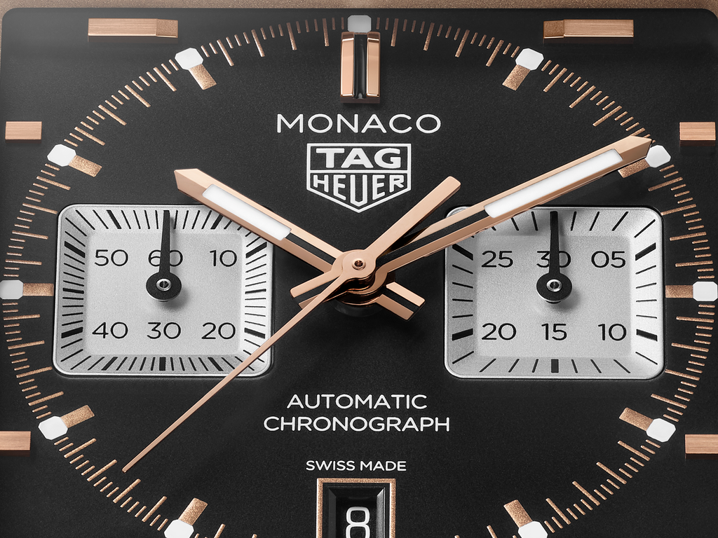 TAG Heuer Monaco Chronograph Watch with Sunray Brushed Black Dial