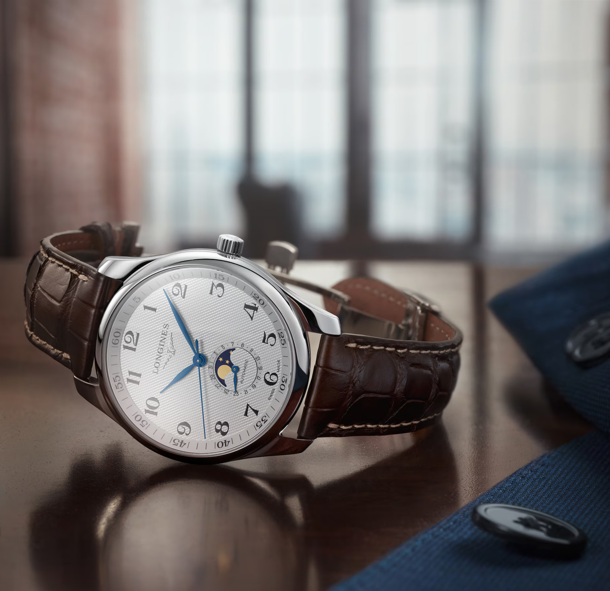 Longines Master 42mm Watch with Brown Leather Strap