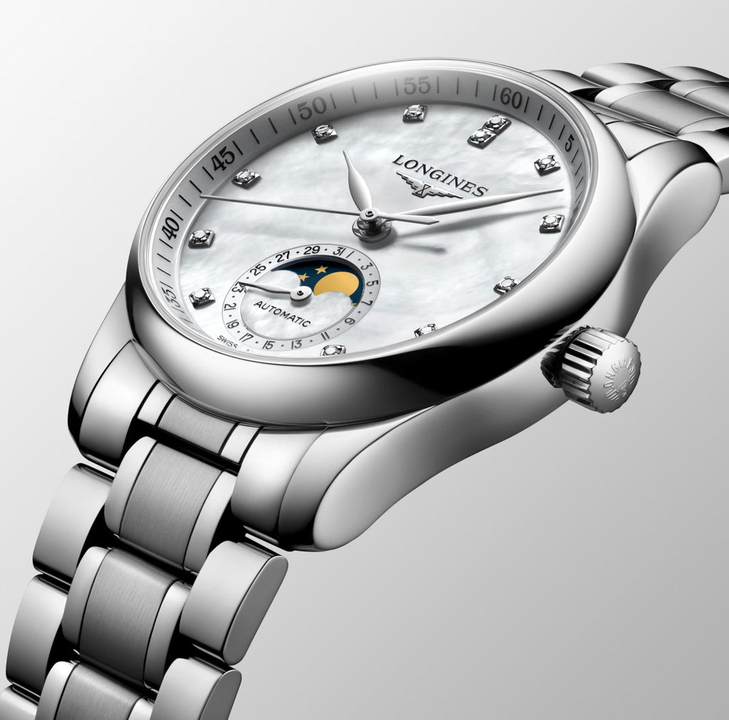Longines Master Moonphase 34mm Watch with Mother-of-Pearl Dial