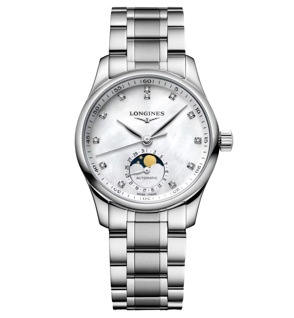 Longines Master Moonphase 34mm Watch with Mother-of-Pearl Dial