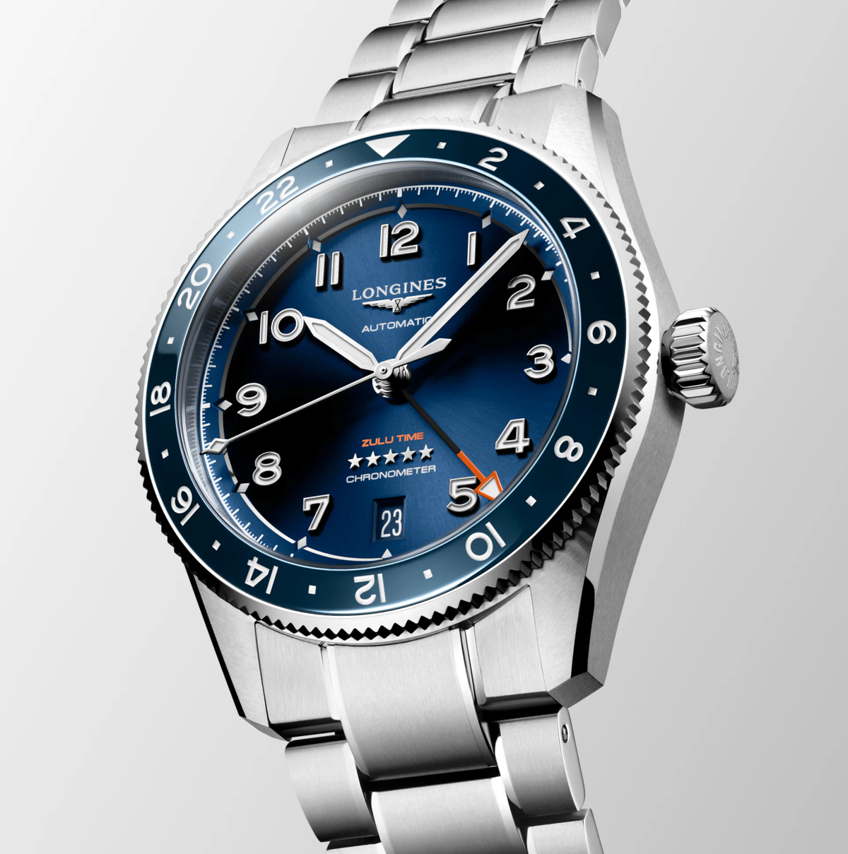 Longines Spirit Zulu Time 39mm Watch with Blue Dial