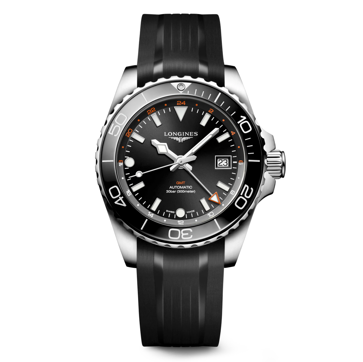Longines HydroConquest GMT 41mm Watch with Sunray Black Dial