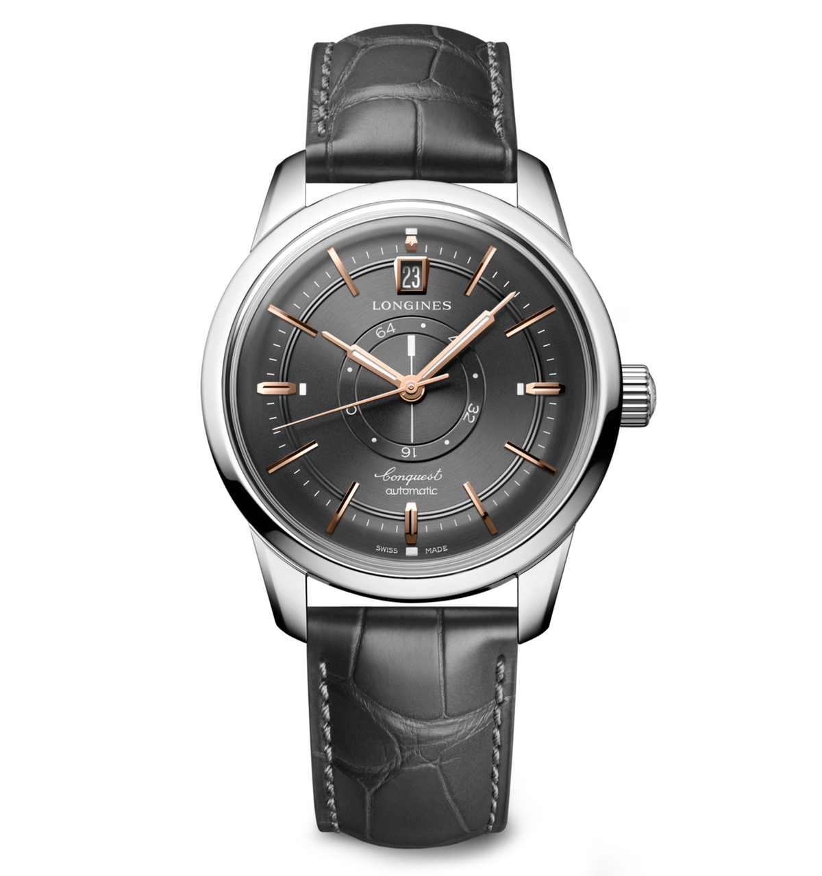 Longines Conquest Heritage Central Power Reserve 38mm Watch with Gray Dial