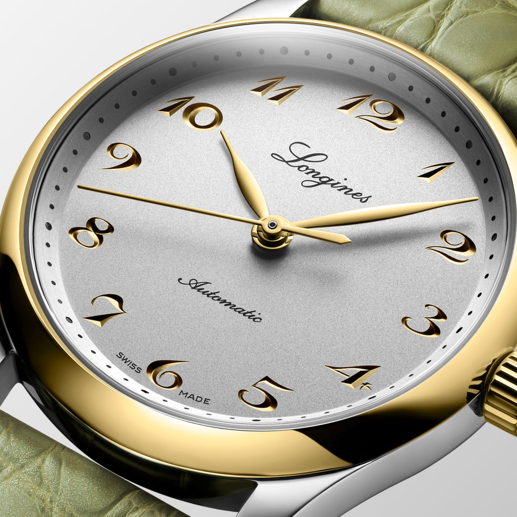 Longines Master 34mm Watch with Green Leather Strap