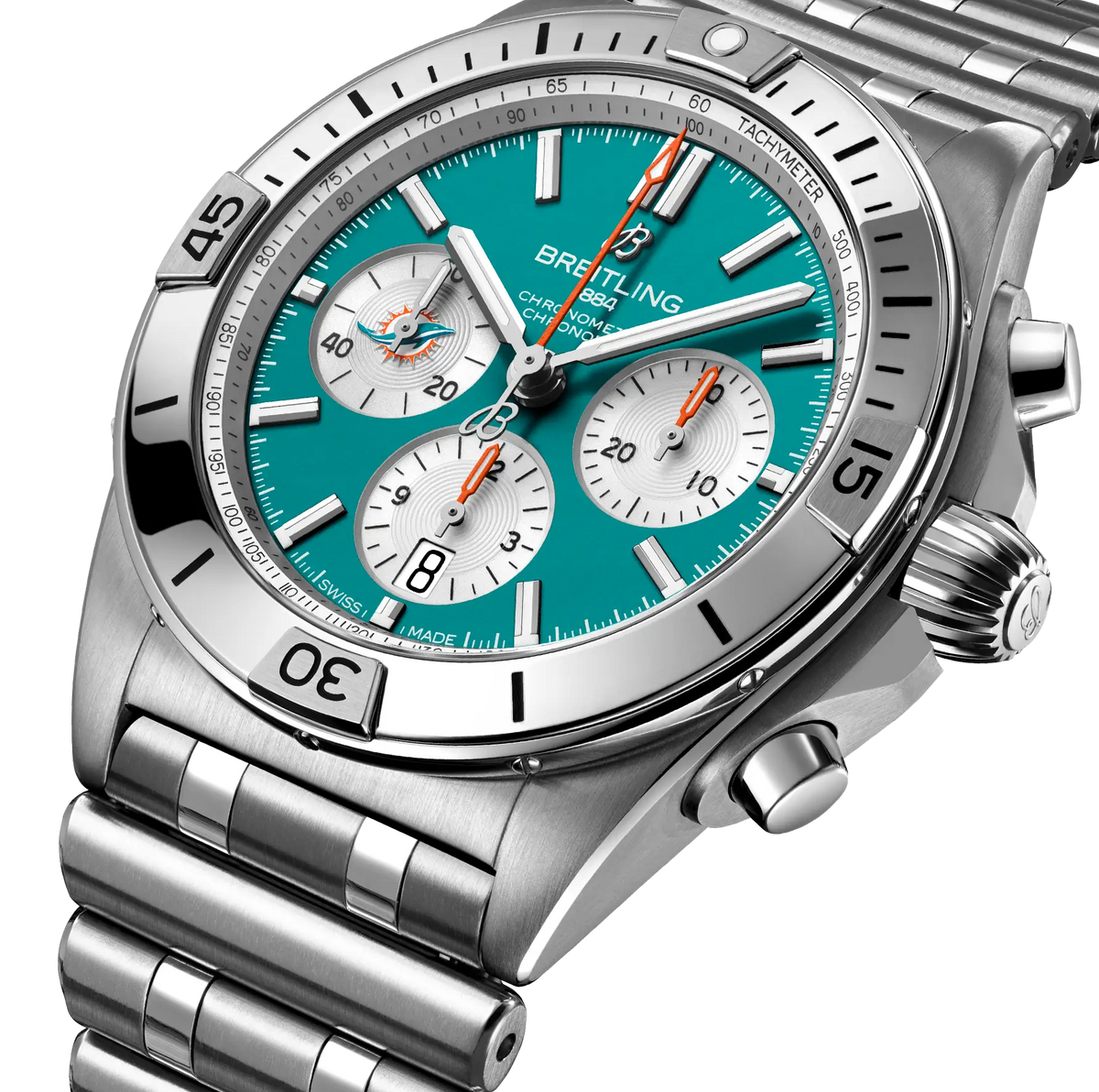 Breitling Chronomat B01 42 NFL Miami Dolphins Edition with Stainless Steel Bracelet