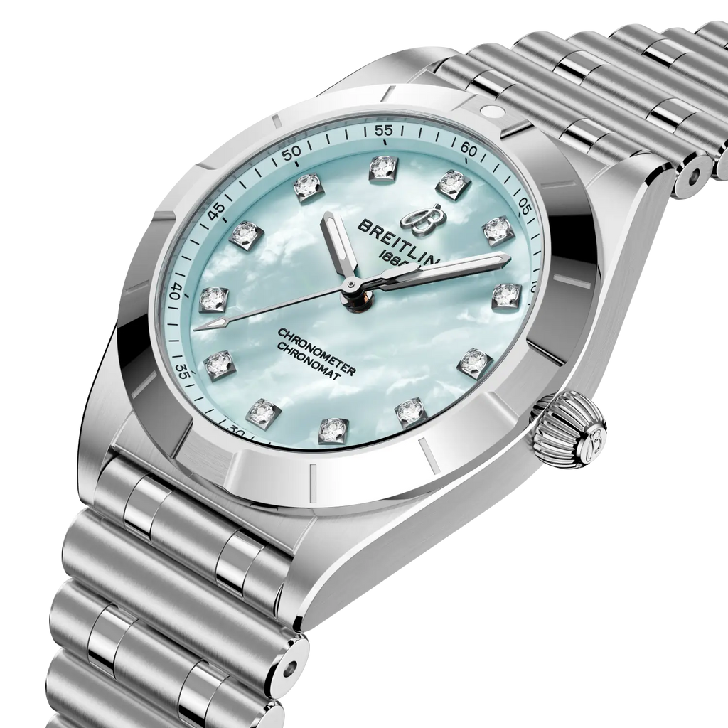 Breitling Chronomat 28 Watch with Blue Mother of Pearl Dial