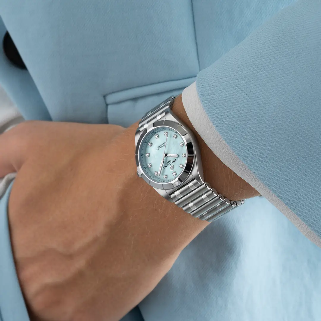Breitling Chronomat 28 Watch with Blue Mother of Pearl Dial