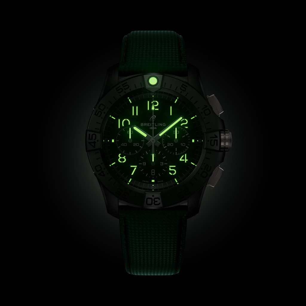 Breitling Super Avenger B01 Chronograph 46 Night Mission Watch with Khaki Green Leather Strap