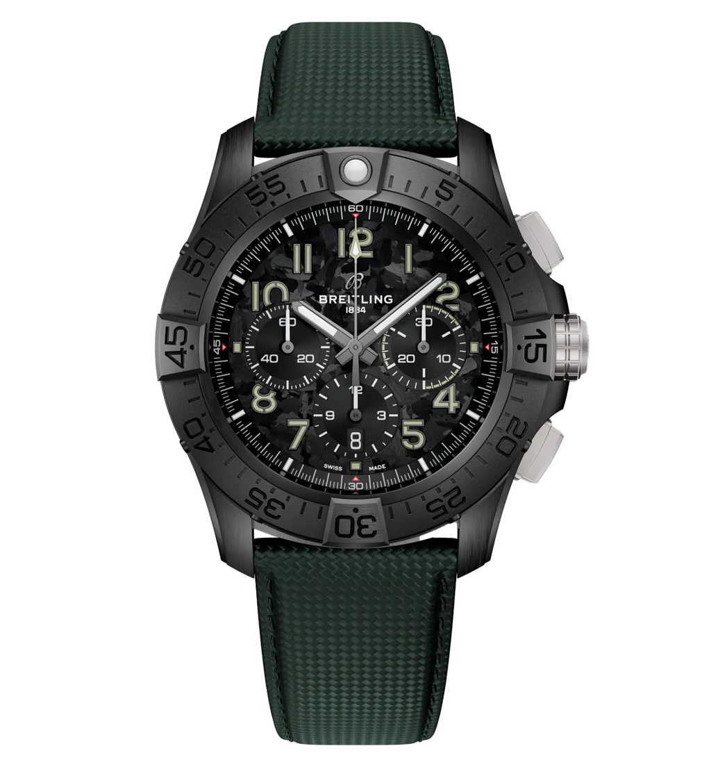 Breitling Super Avenger B01 Chronograph 46 Night Mission Watch with Khaki Green Leather Strap