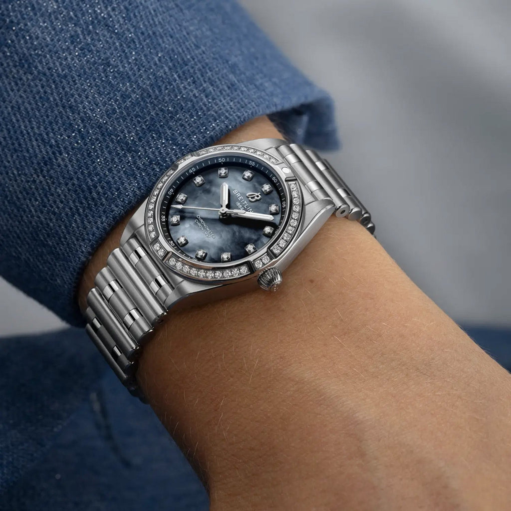 Breitling Chronomat 28 Watch with Black Mother of Pearl Dial