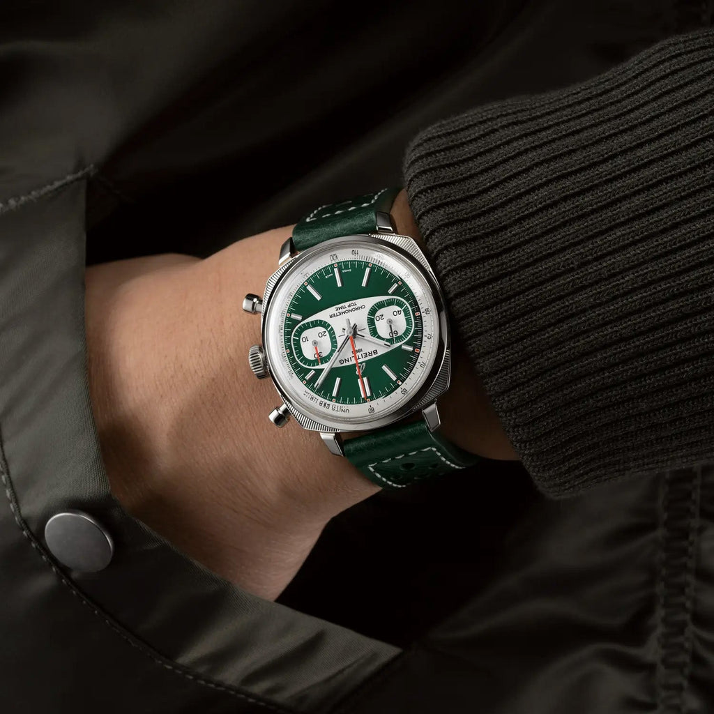 Breitling Top Time B01 Racing 38mm Watch with Green Leather Strap, Limited Edition