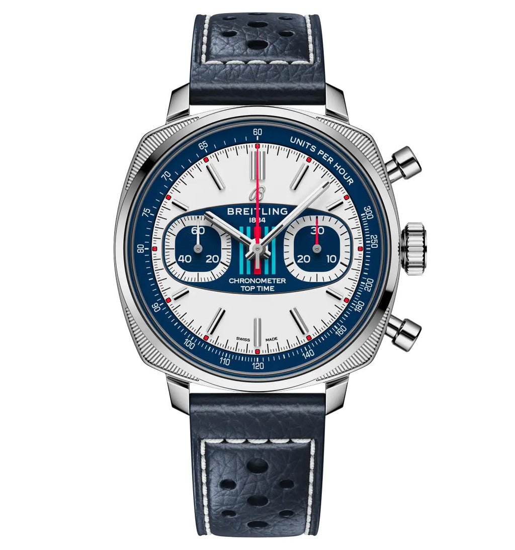 Breitling Top Time B01 Racing 38mm Watch with Dark Blue Leather Strap, Limited Edition