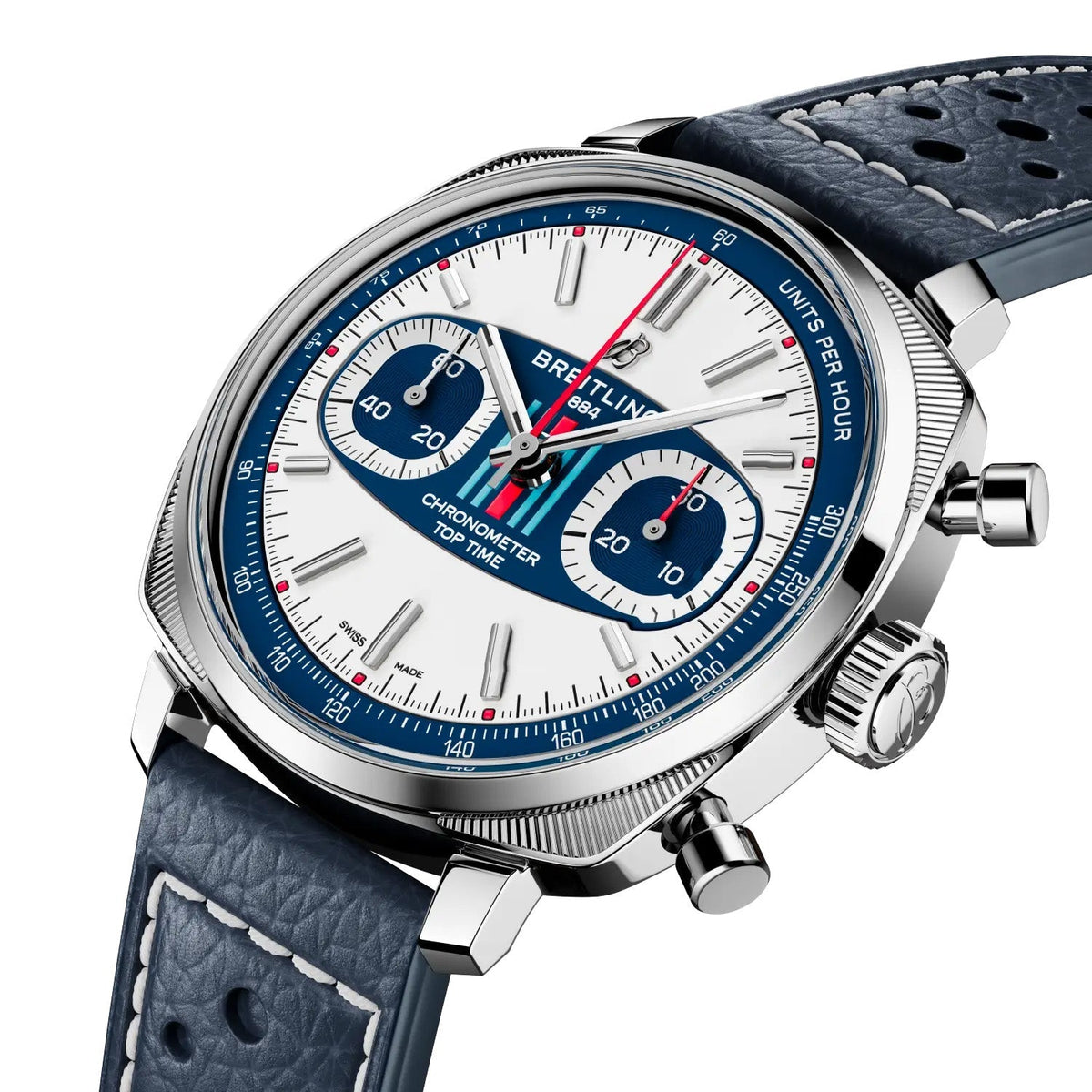 Breitling Top Time B01 Racing 38mm Watch with Dark Blue Leather Strap, Limited Edition