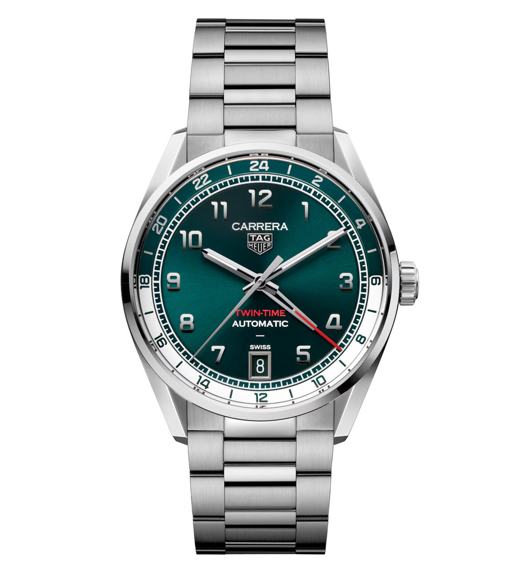TAG Heuer Carrera Date Twin-Time Watch with Green Dial