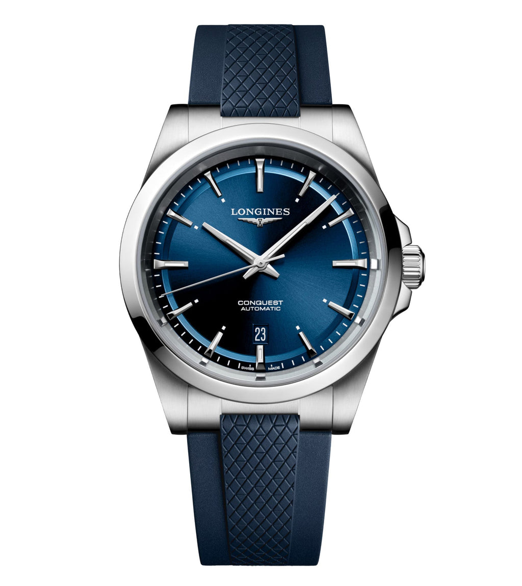 Longines Conquest 41mm Watch with Blue Rubber Strap