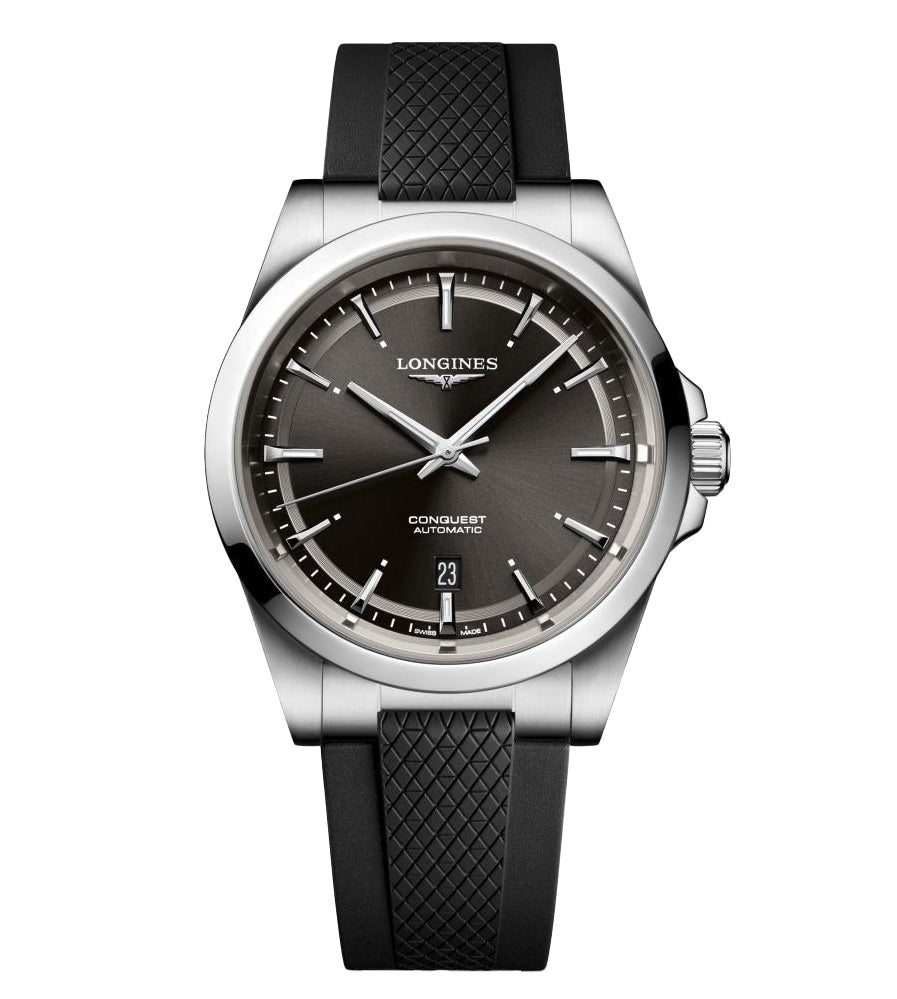 Longines Conquest 41mm Watch with Black Rubber Strap