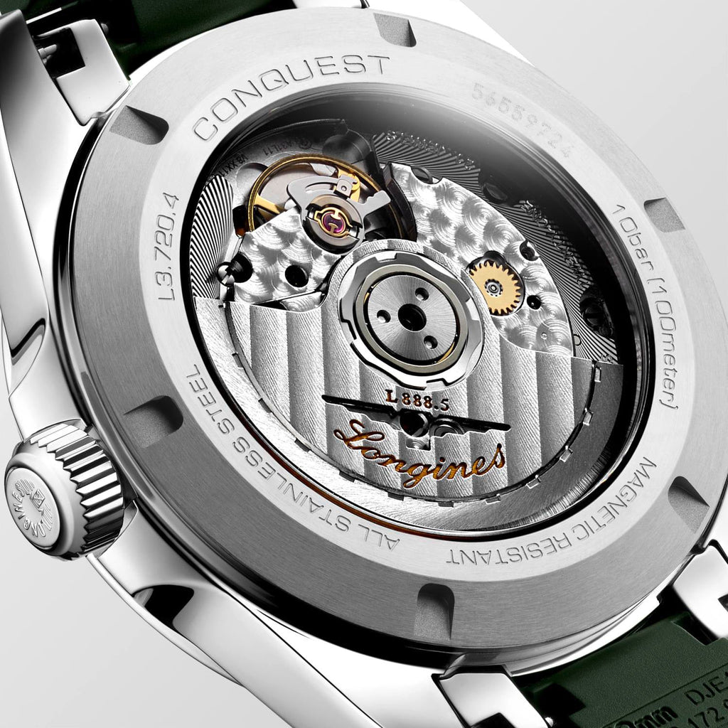 Longines Conquest 38mm Watch with Green Rubber Strap