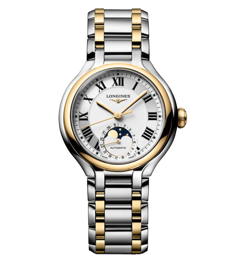 Longines PrimaLuna Moonphase 34mm Watch with Mixed Metals Bracelet