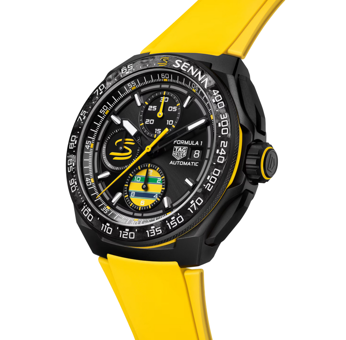 TAG Heuer Formula 1 Chronograph X Senna Watch with Yellow Rubber Strap