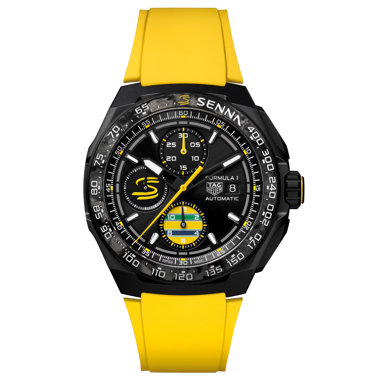TAG Heuer Formula 1 Chronograph X Senna Watch with Yellow Rubber Strap