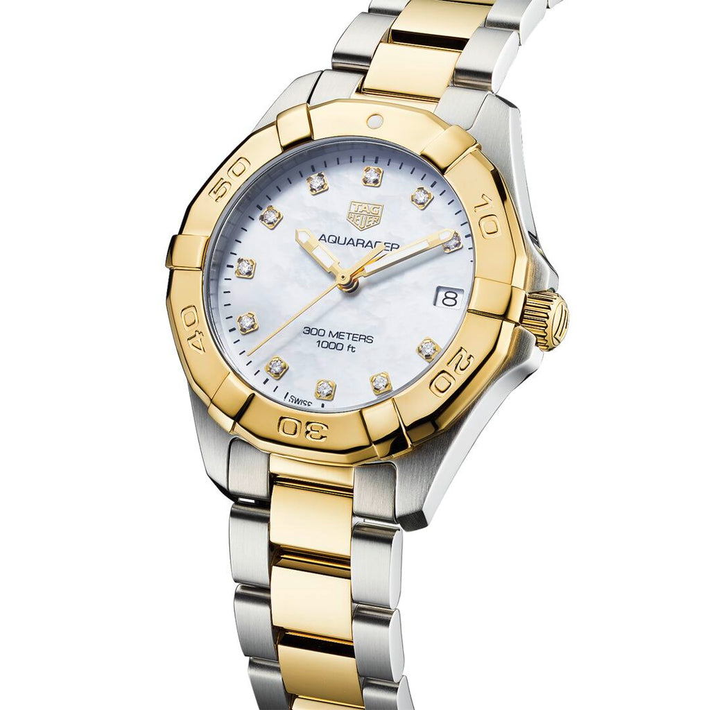 TAG Heuer Aquaracer Ladies' Quartz Movement White Mother-of-Pearl Dial Watch with Diamond Indexes