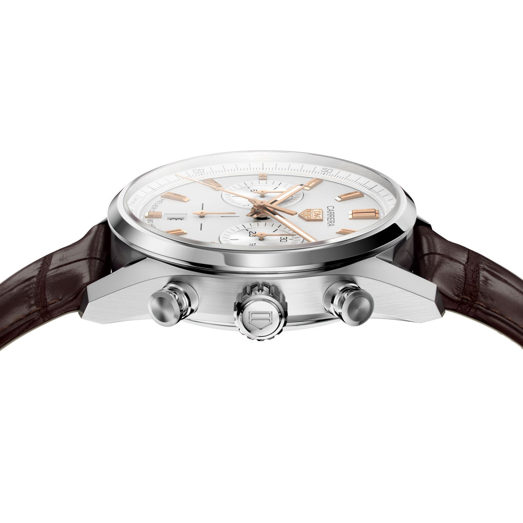 TAG Heuer Carrera Chronograph Men's Calibre Heuer 02 Automatic Chronograph Silver Dial Watch with Leather Strap