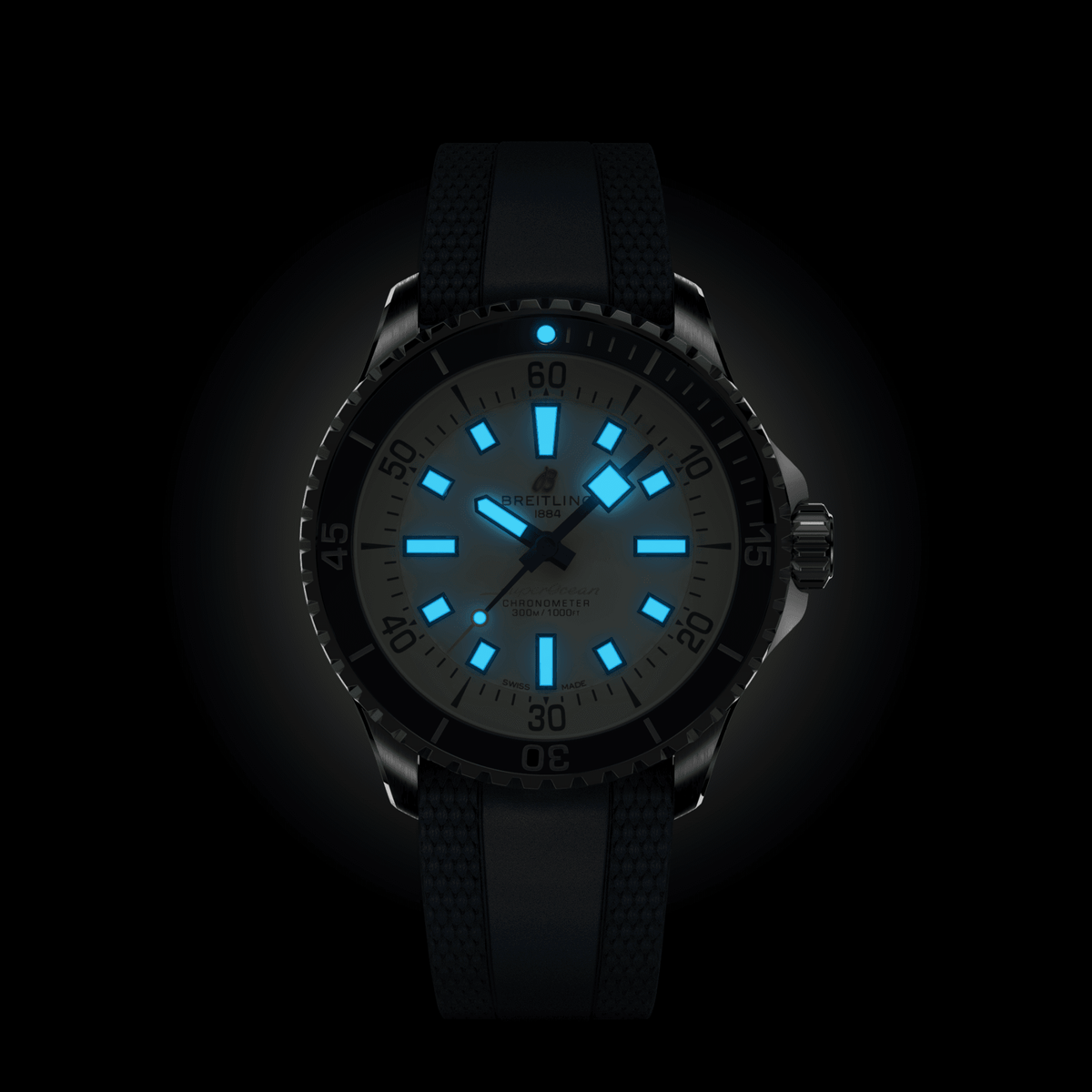 Breitling Superocean Silver on Rubber Watch, 42mm