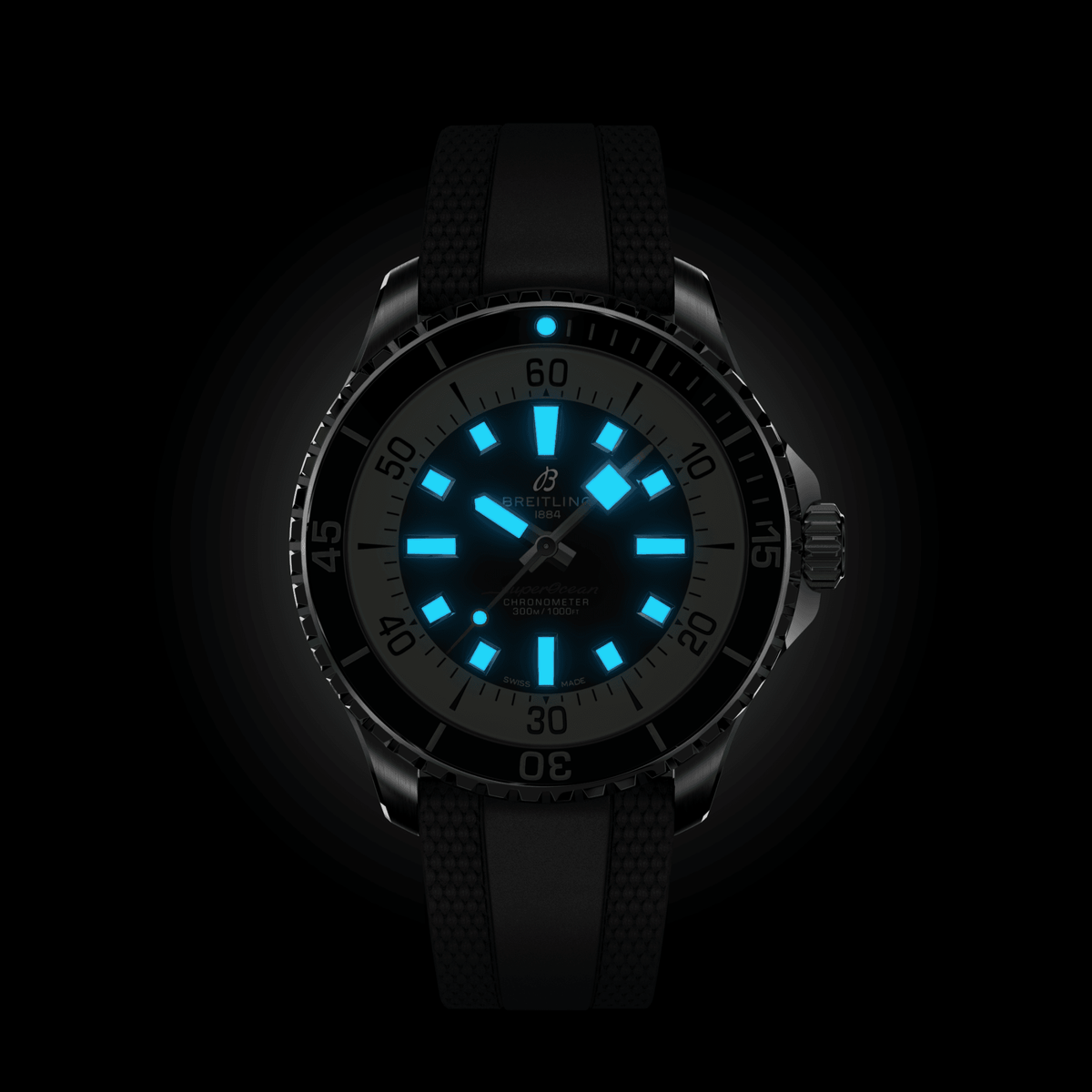 Breitling Superocean Black on Rubber Watch, 44mm