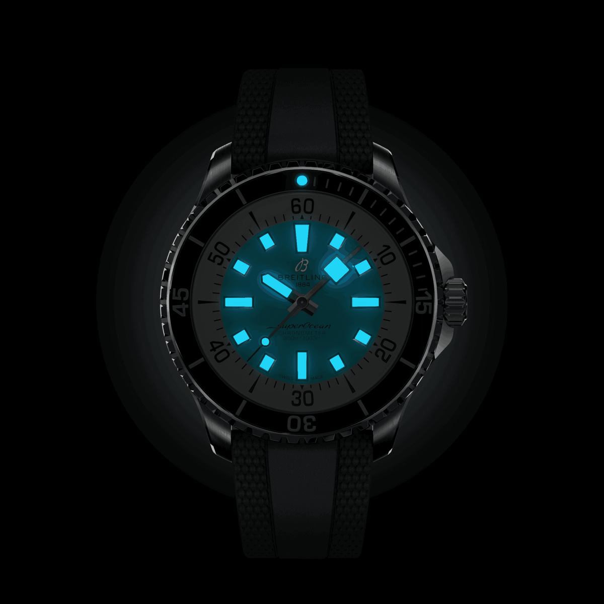 Breitling Superocean Turquoise on Rubber Watch, 44mm