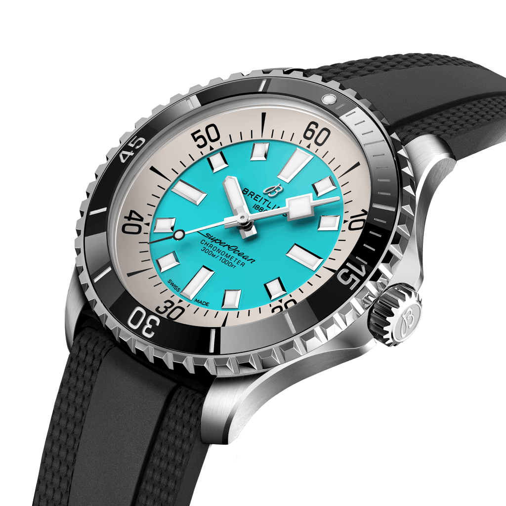 Breitling Superocean Turquoise on Rubber Watch, 44mm