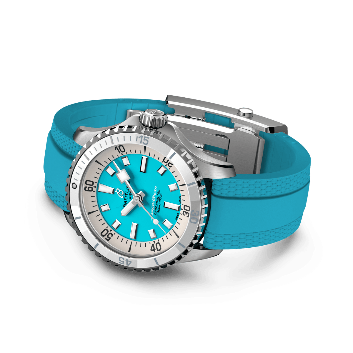 Breitling Superocean Turquoise on Rubber Watch, 36mm