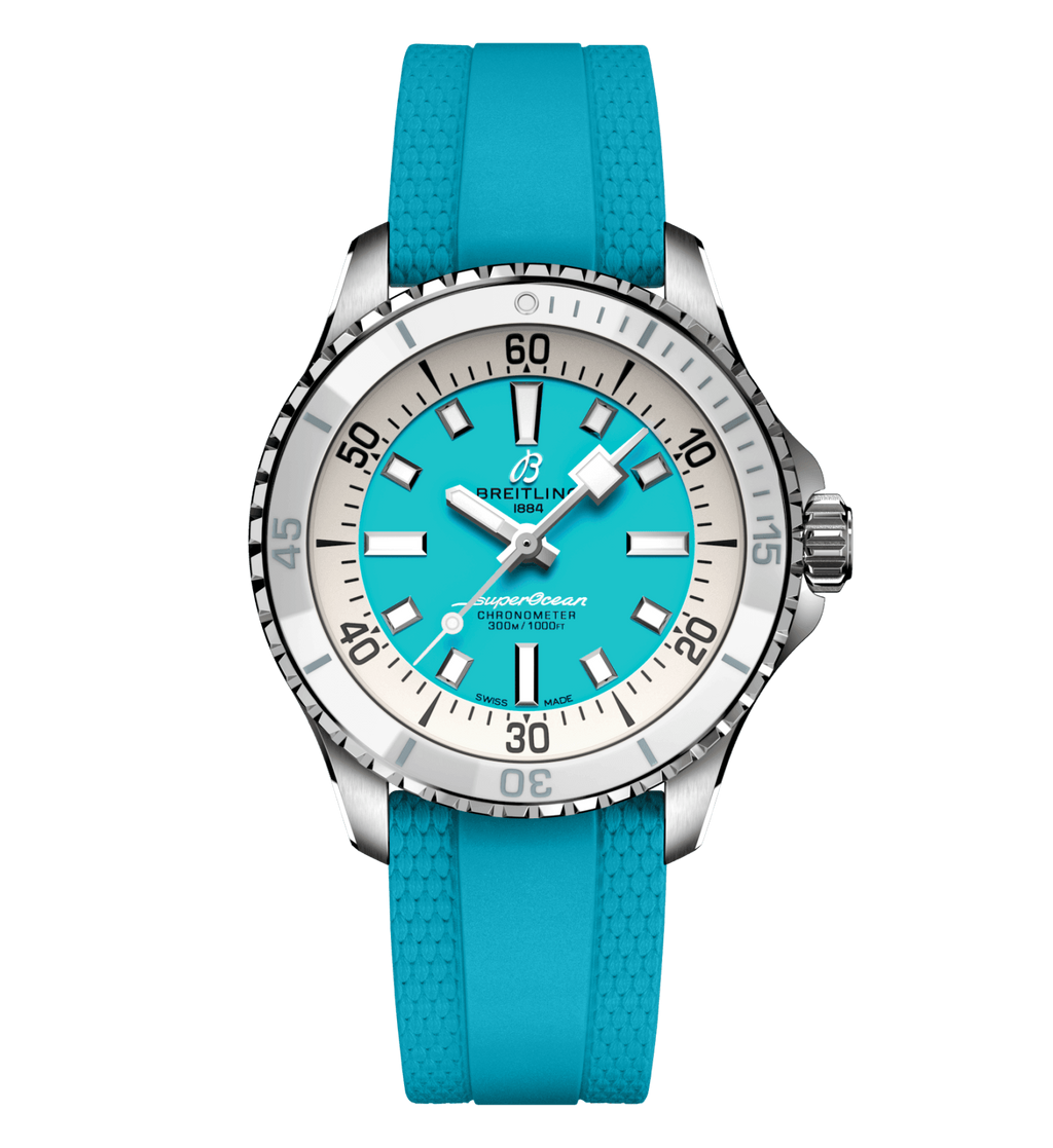 Breitling Superocean Turquoise on Rubber Watch, 36mm
