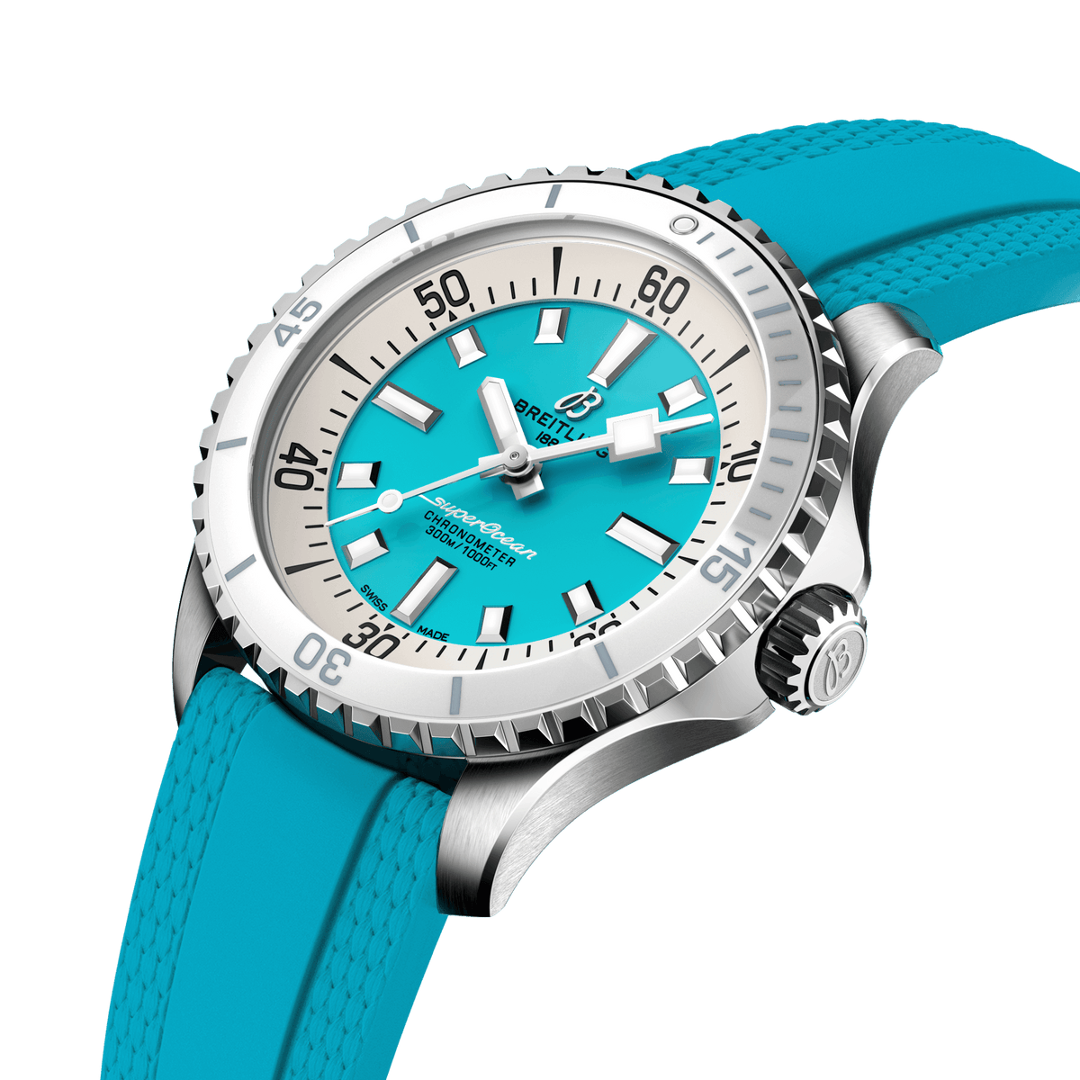 Breitling Superocean Turquoise on Rubber Watch, 36mm